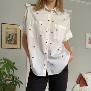 Red stars, white Madewell button-up
